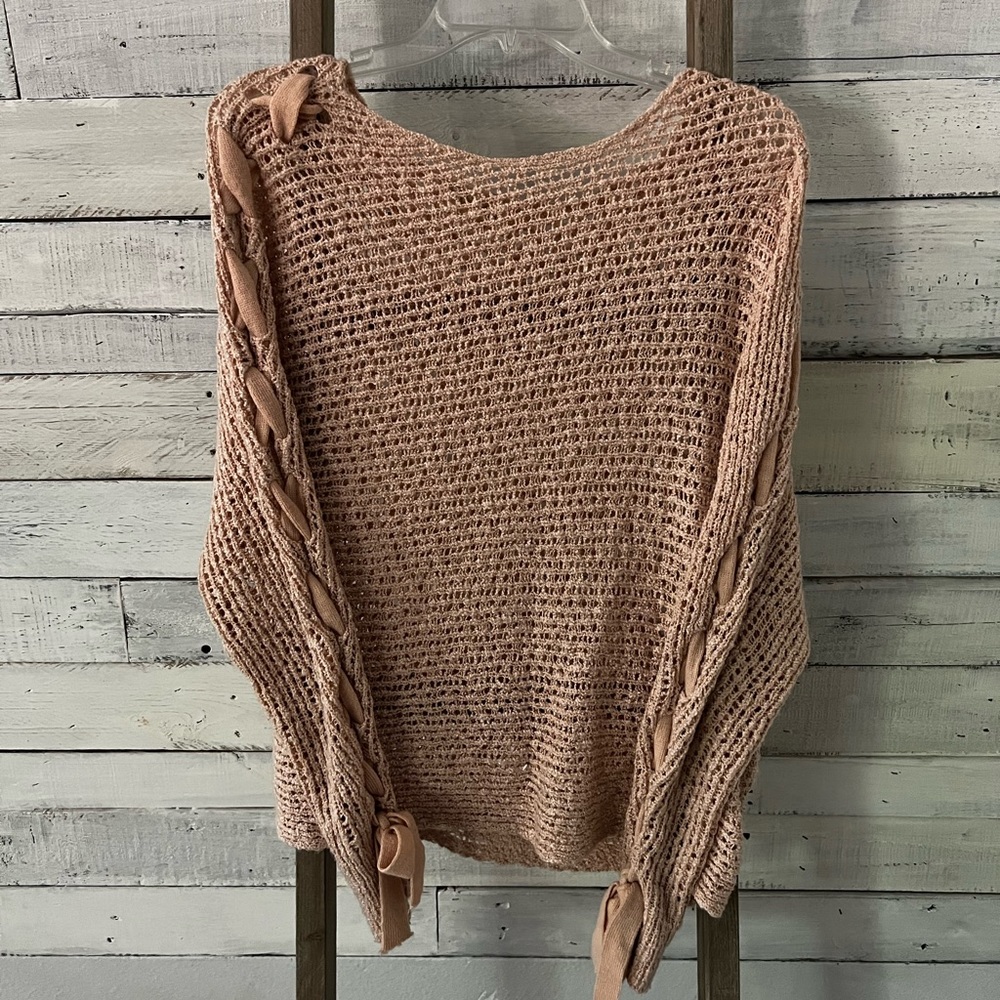 Pink Sweater with ribbon down the sleeve